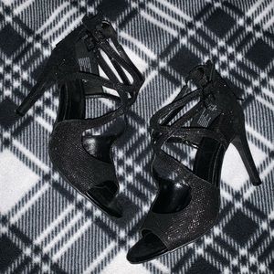 Womens Glitter Sparkly Black Heels